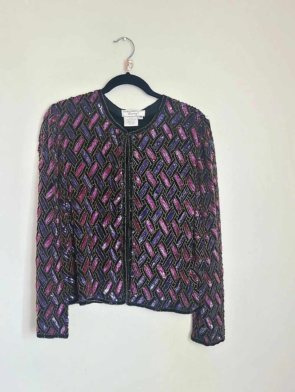 Papell Boutique Evening Beaded Geometric Jacket in Black & Purple Size 14